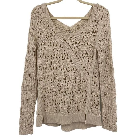 Anthropologie Knitted & Knotted Crocheted Sweater Cream Medium - Picture 1 of 7